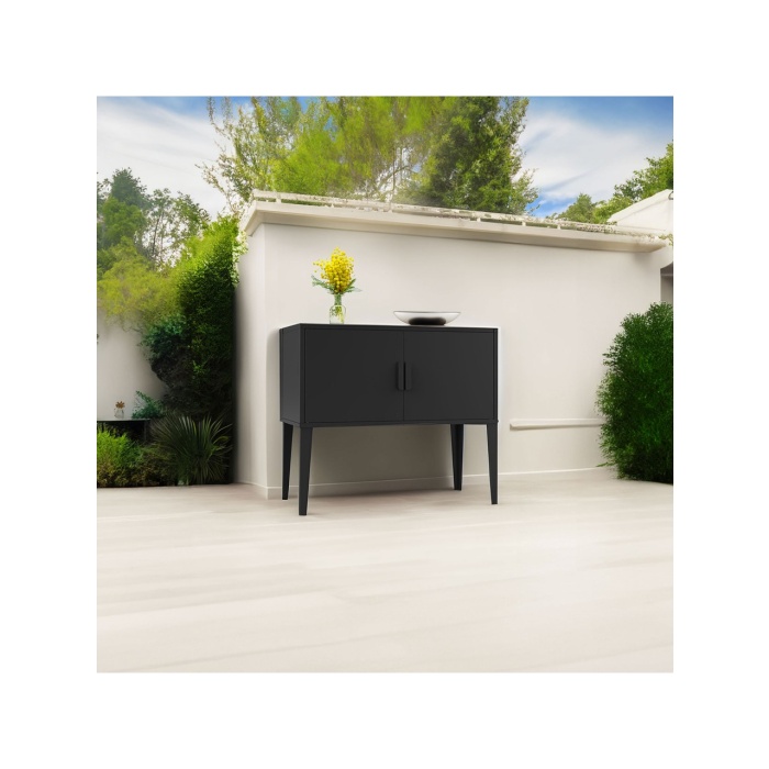 DEQQU Terraguard Çift Kapaklı Metal Dolap - 70X35X35CM (Ayaklar Dahil 65CM Yükseklik)Siyah