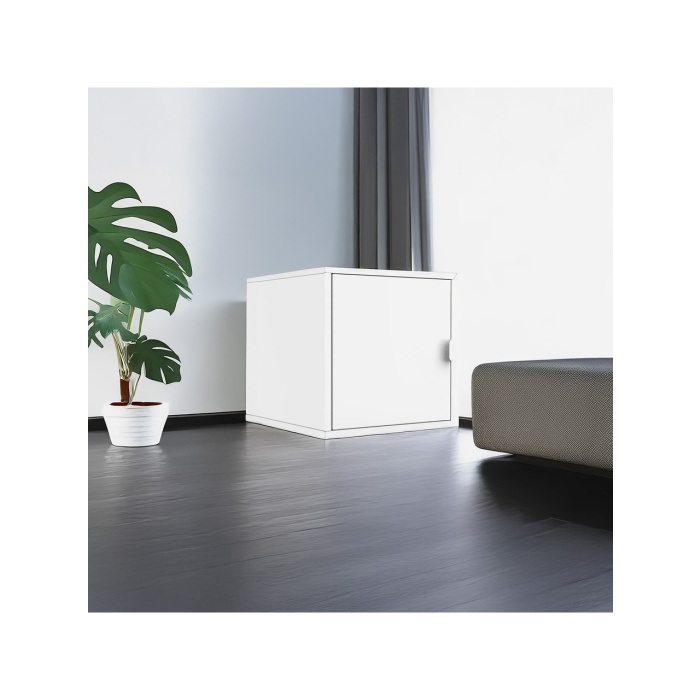 DEQQU Terraguard Tek Kapaklı Küp Metal Dolap - 35 x 35 x 35 cm Beyaz