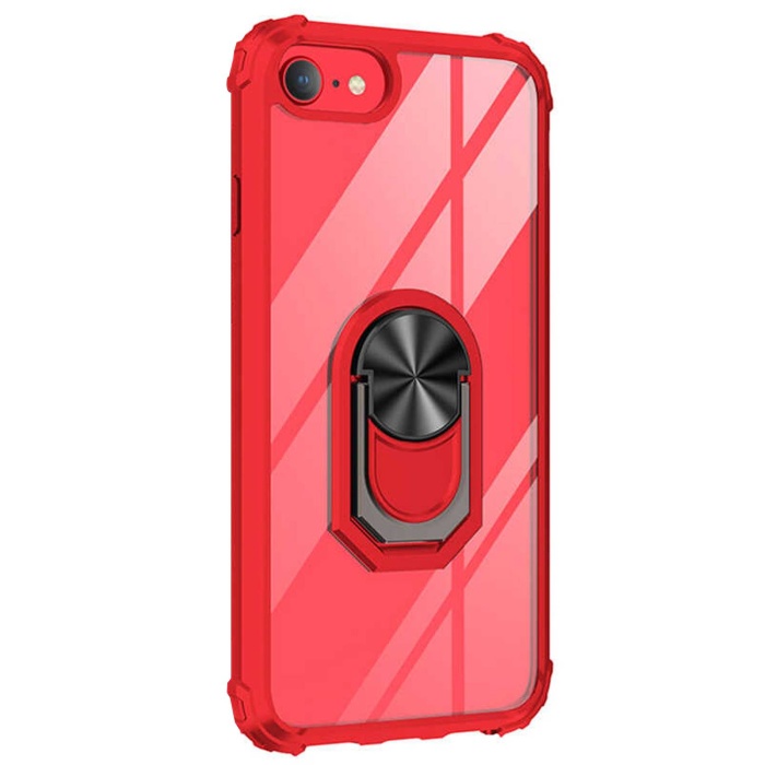 Apple iPhone 6 Arka Şeffaf Yüzüklü Mıknatıslı Kapak Kırmızı