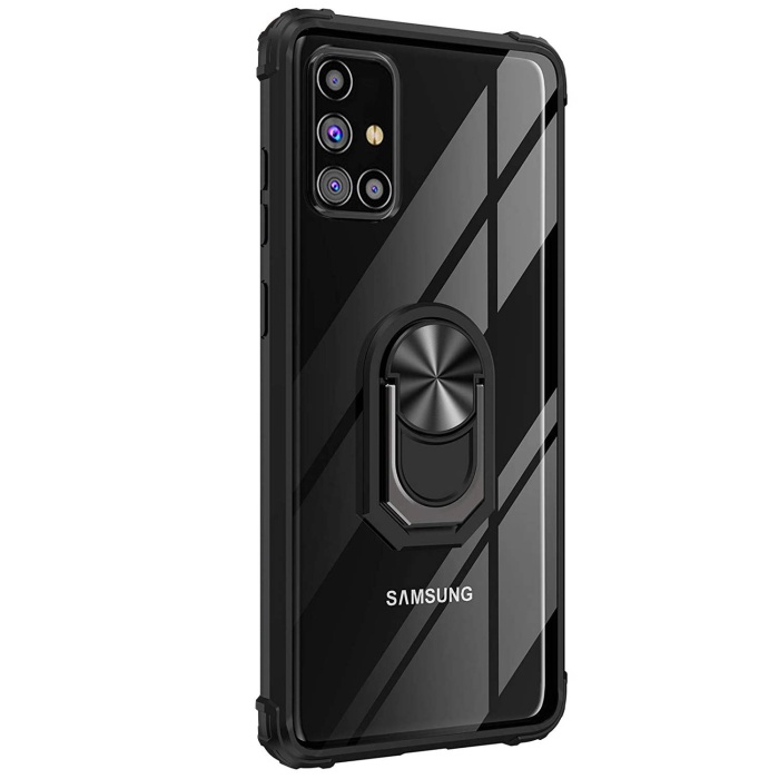 Samsung Galaxy M31S (M317F) Arka Şeffaf Yüzüklü Mıknatıslı Kapak Siyah