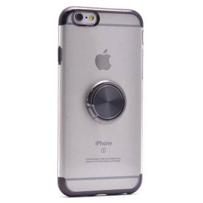 Apple iPhone 6S Platin Yüzüklü Silikon Kılıf Siyah
