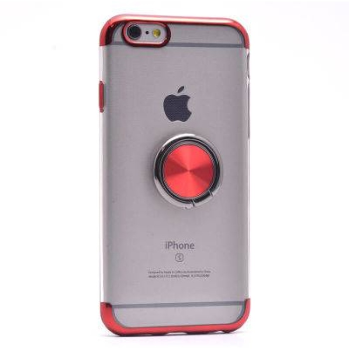 Apple iPhone 6S Platin Yüzüklü Silikon Kılıf Kırmızı