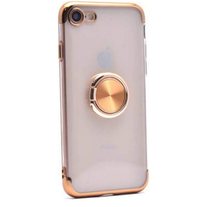 Apple iPhone 8 Platin Yüzüklü Silikon Kılıf Gold