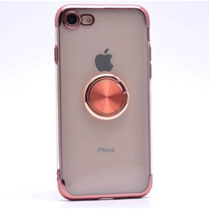 Apple iPhone 8 Platin Yüzüklü Silikon Kılıf Rose