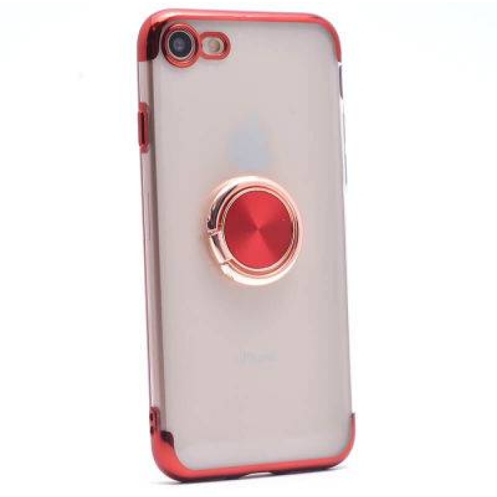 Apple iPhone 8 Platin Yüzüklü Silikon Kılıf Kırmızı