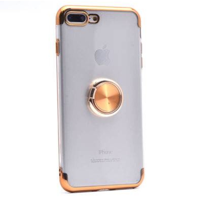 Apple iPhone 7 Plus Platin Yüzüklü Silikon Kılıf Gold