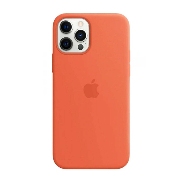 Apple iPhone 12 Pro Max Uyumlu Logolu Lansman Silikon Kılıf Turuncu