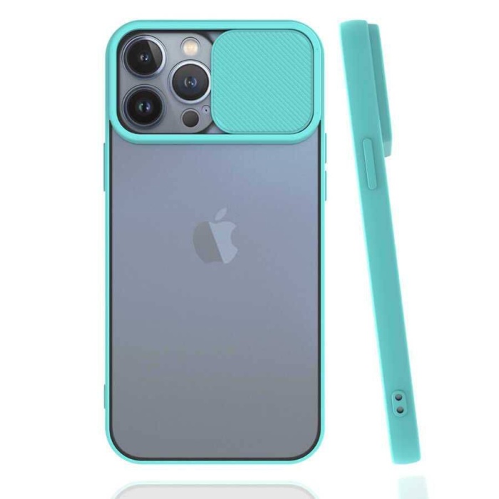 Apple iPhone 13 Pro Max Kızaklı Kamera Korumalı Kapak Mavi