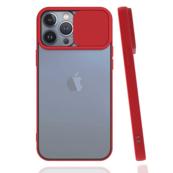 Apple iPhone 13 Pro Max Kızaklı Kamera Korumalı Kapak Kırmızı