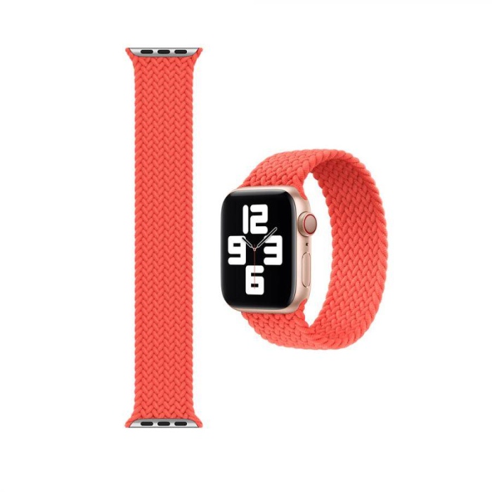 Apple Watch 6 42 MM Tek Parça LARGE Hasır Kordon ElektrikTuruncusu