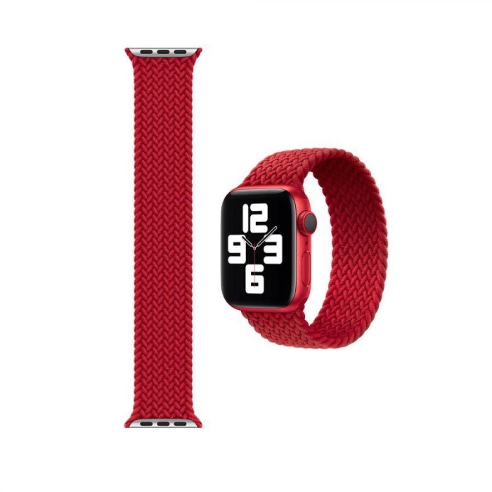 Apple Watch 6 44 MM Tek Parça LARGE Hasır Kordon Kırmızı