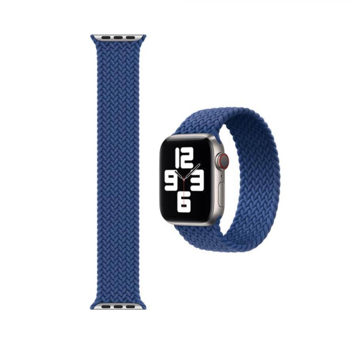 Apple Watch 6 44 MM Tek Parça LARGE Hasır Kordon Mavi