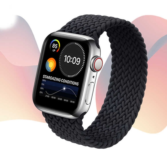 Apple Watch 7 45 MM Tek Parça LARGE Hasır Kordon Kömür