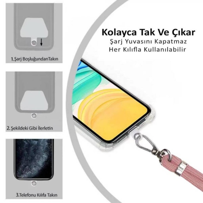 Samsung Galaxy A34 İp Askılı Şeffaf Silikon Kılıf Turuncu