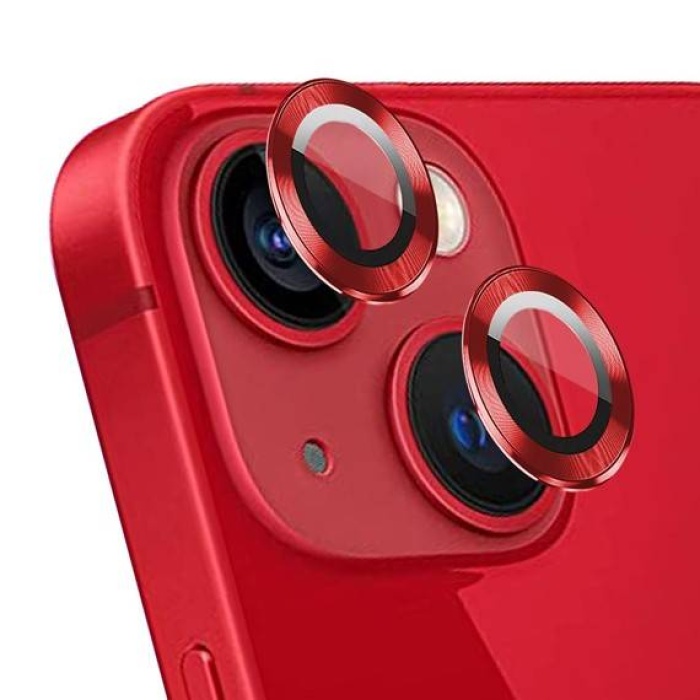 Apple iPhone 15 6.1  Metal Çerçeveli Kamera Koruma Lensi Kırmızı
