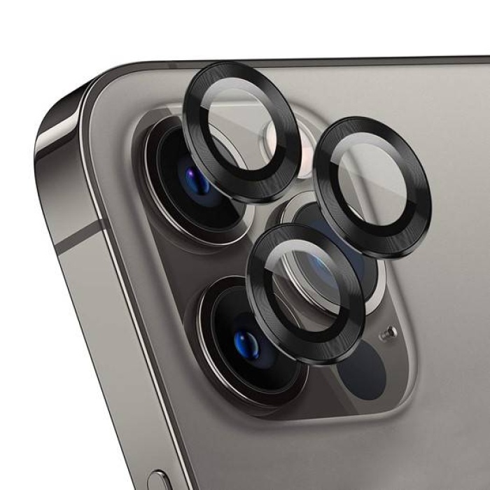 Apple iPhone 15 Pro Max 6.7 Metal Çerçeveli Kamera Koruma Lensi Siyah