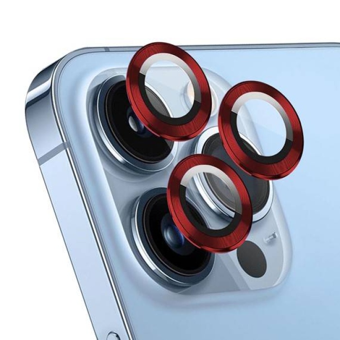 Apple iPhone 15 Pro 6.1  Metal Çerçeveli Kamera Koruma Lensi Kırmızı