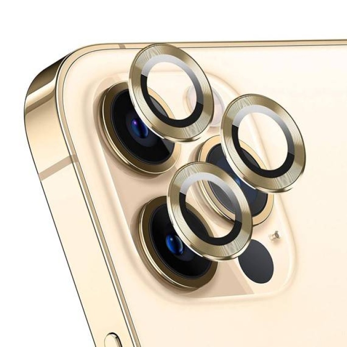 Apple iPhone 15 Pro Max 6.7 Metal Çerçeveli Kamera Koruma Lensi Gold