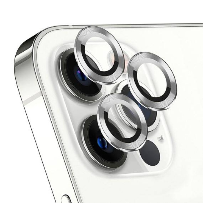 Apple iPhone 15 Pro Max 6.7 Metal Çerçeveli Kamera Koruma Lensi Gümüş