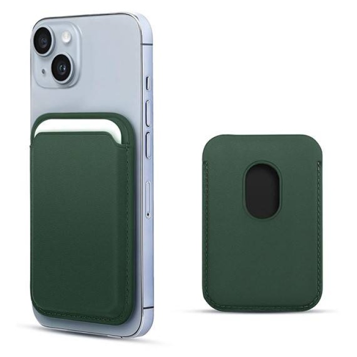 Apple iPhone 15 6.1 Deri Cüzdan MagSafe Koyu Yeşil