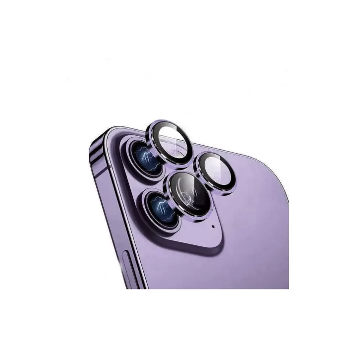 Apple iPhone 15 Pro Max 6.7 Metal Çerçeveli Kamera Koruma Lensi Mor