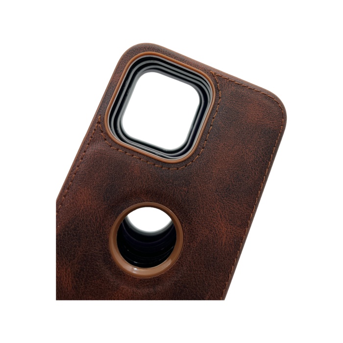 Hole Leather Case Kahverengi iPhone 14 Pro Max