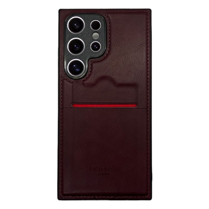 Samsung Galaxy S24 Plus Kartlıklı Rich Boss Lüx Deri Kılıf Koyu Kırmızı
