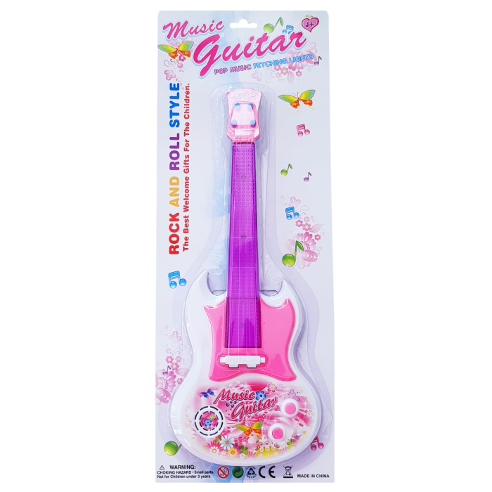Pilli Işıklı Gitar Müzikli Eğitici Oyuncak Rock Yıldızı Pembe