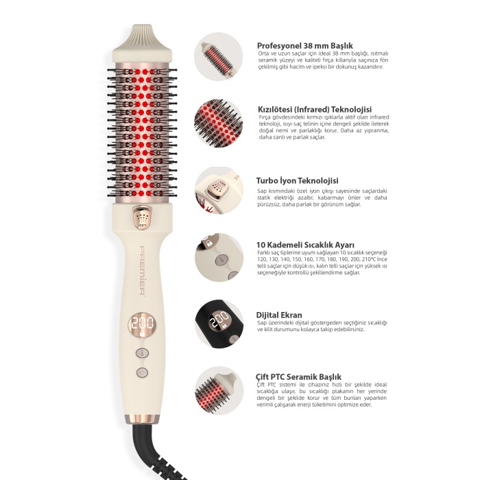 PHC 2411 NOVA - Kızılötesi İyonik Termal Saç Şekillendirici Fırça - Krem