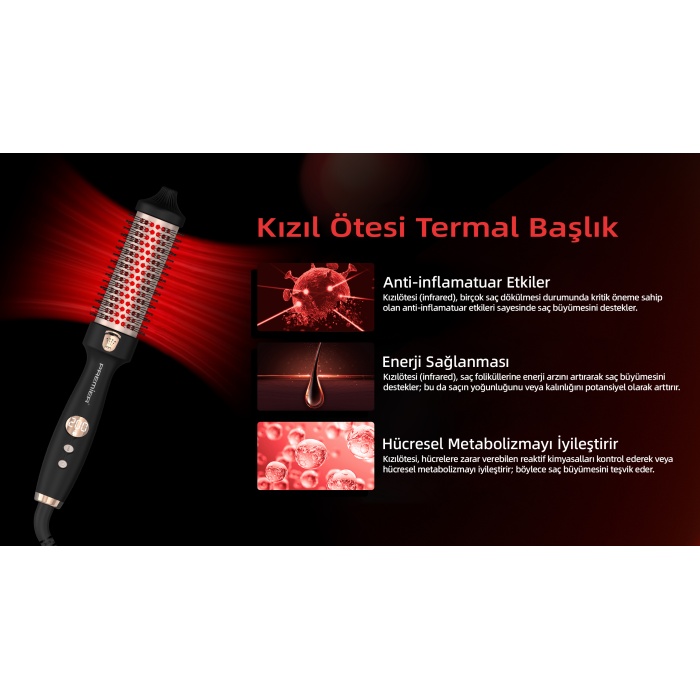 PHC 2411 NOVA - Kızılötesi İyonik Termal Saç Şekillendirici Fırça - Siyah