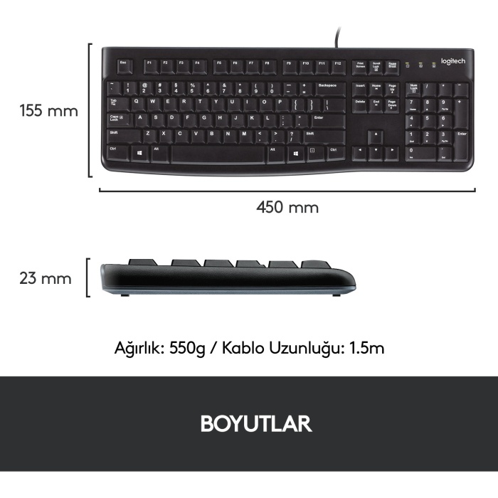 Logitech K120 USB Kablolu Türkçe Q Klavye - Siyah 920-002505