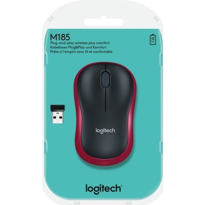 Logitech M185 USB Alıcılı Kompakt Kablosuz Mouse - Kırmızı