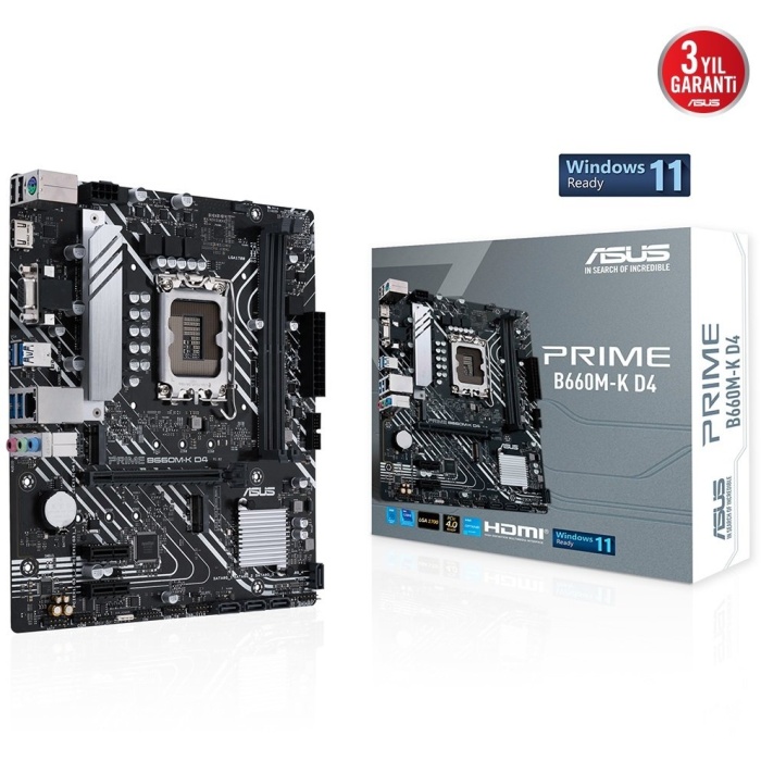 ASUS PRIME B660M-K 5333MHz(OC) DDR4 Soket 1700 M.2 HDMI D-Sub mATX Anakart