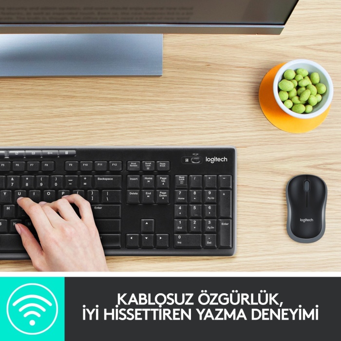 Logitech MK270 Kablosuz USB Alıcılı Türkçe Q Klavye Mouse Seti Siyah