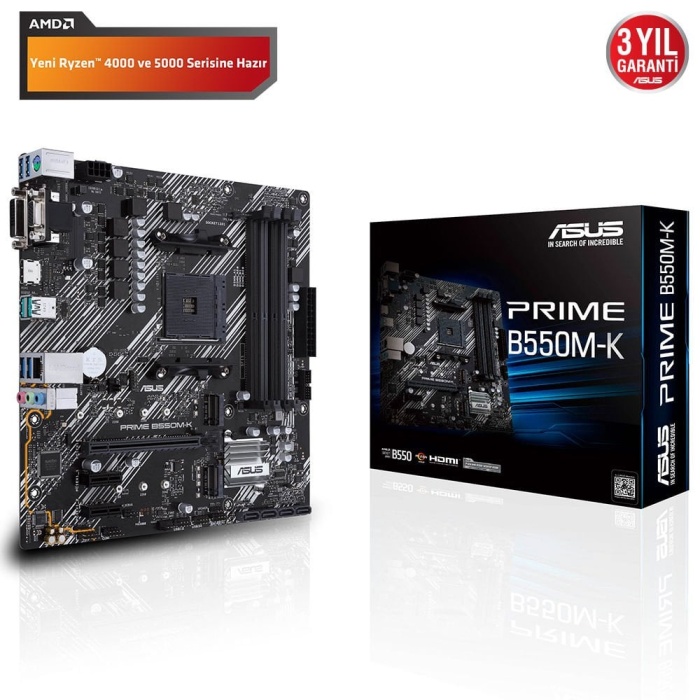 ASUS PRIME B550M-K 4600MHz(OC) DDR4 Soket AM4 M.2 HDMI VGA DVI mATX Anakart