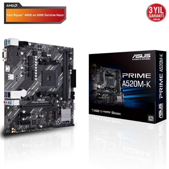 ASUS PRIME A520M-K 4600MHz(OC) DDR4 Soket AM4 M.2 HDMI VGA mATX Anakart