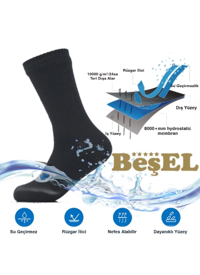Beşel %100 Su Geçirmez Termal Çorap Mest - Siyah