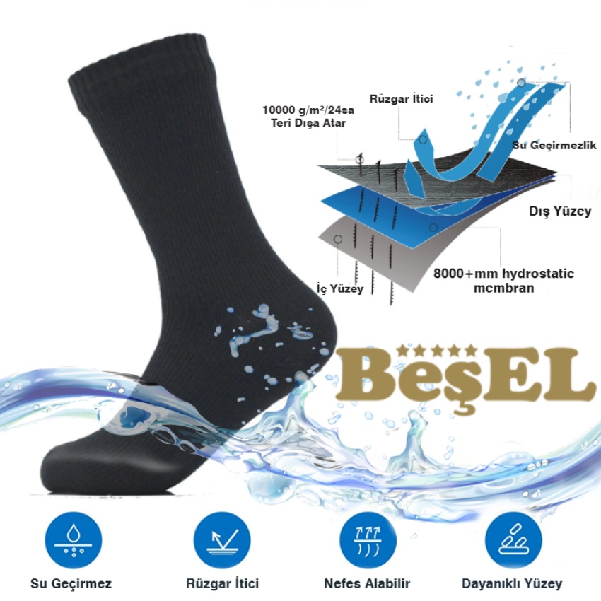 Beşel %100 Su Geçirmez Termal Çorap Mest - Siyah