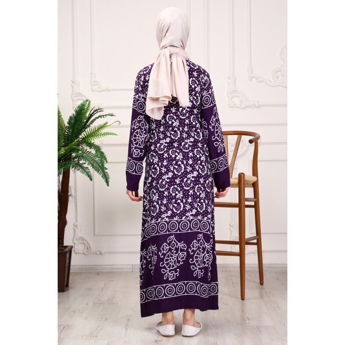 Yandan Bağlama Kruvaze Namaz Elbisesi - Mor