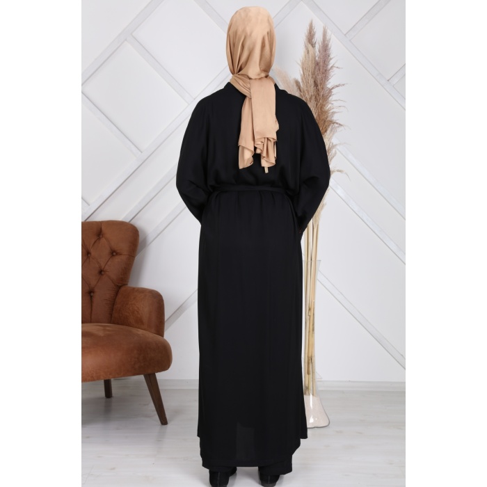 Dubai İpeği Dantelli Kol Ferace