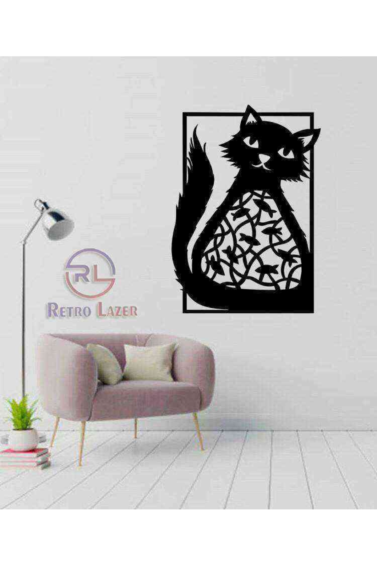 Kedi Duvar Dekoru Tablo Siyah Ahşap Mdf