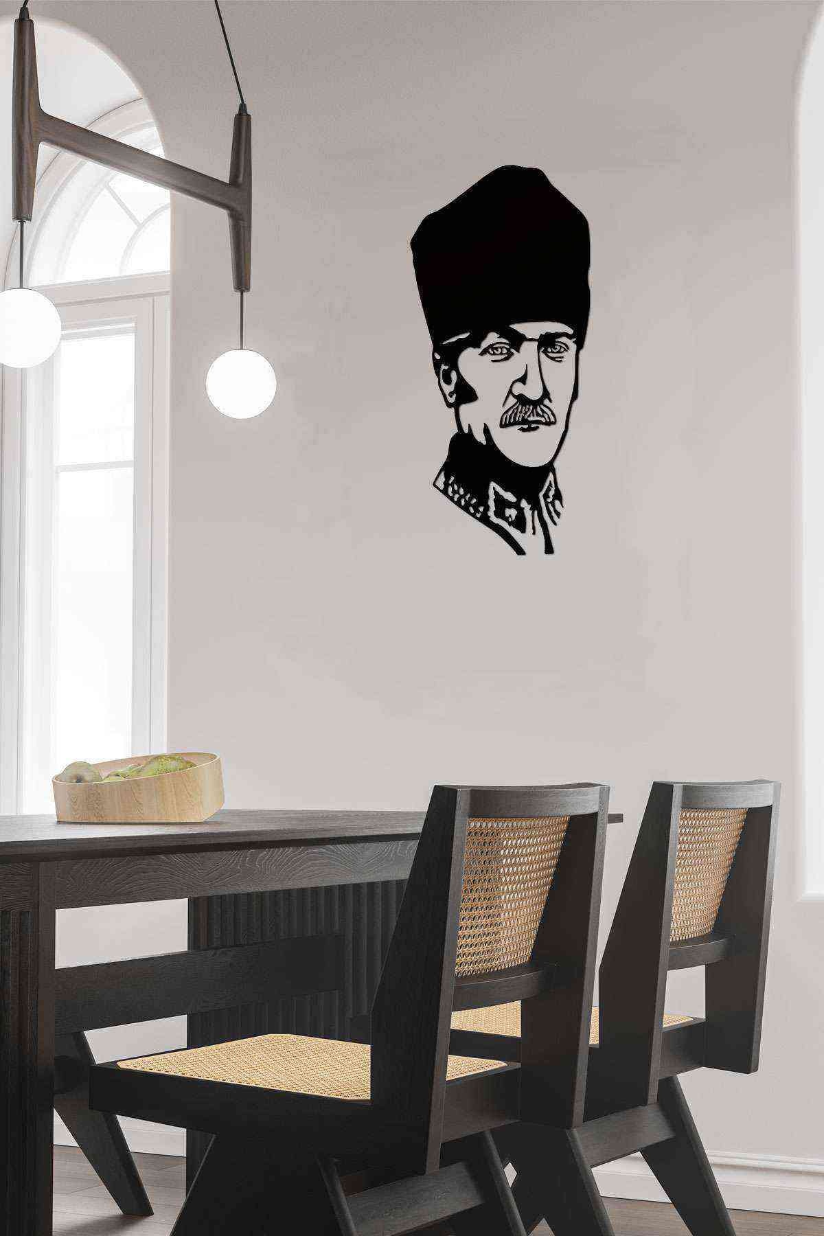 Atatürk Silüeti Duvar Dekoru Tablosu Siyah Ahşap Lazer Mdf