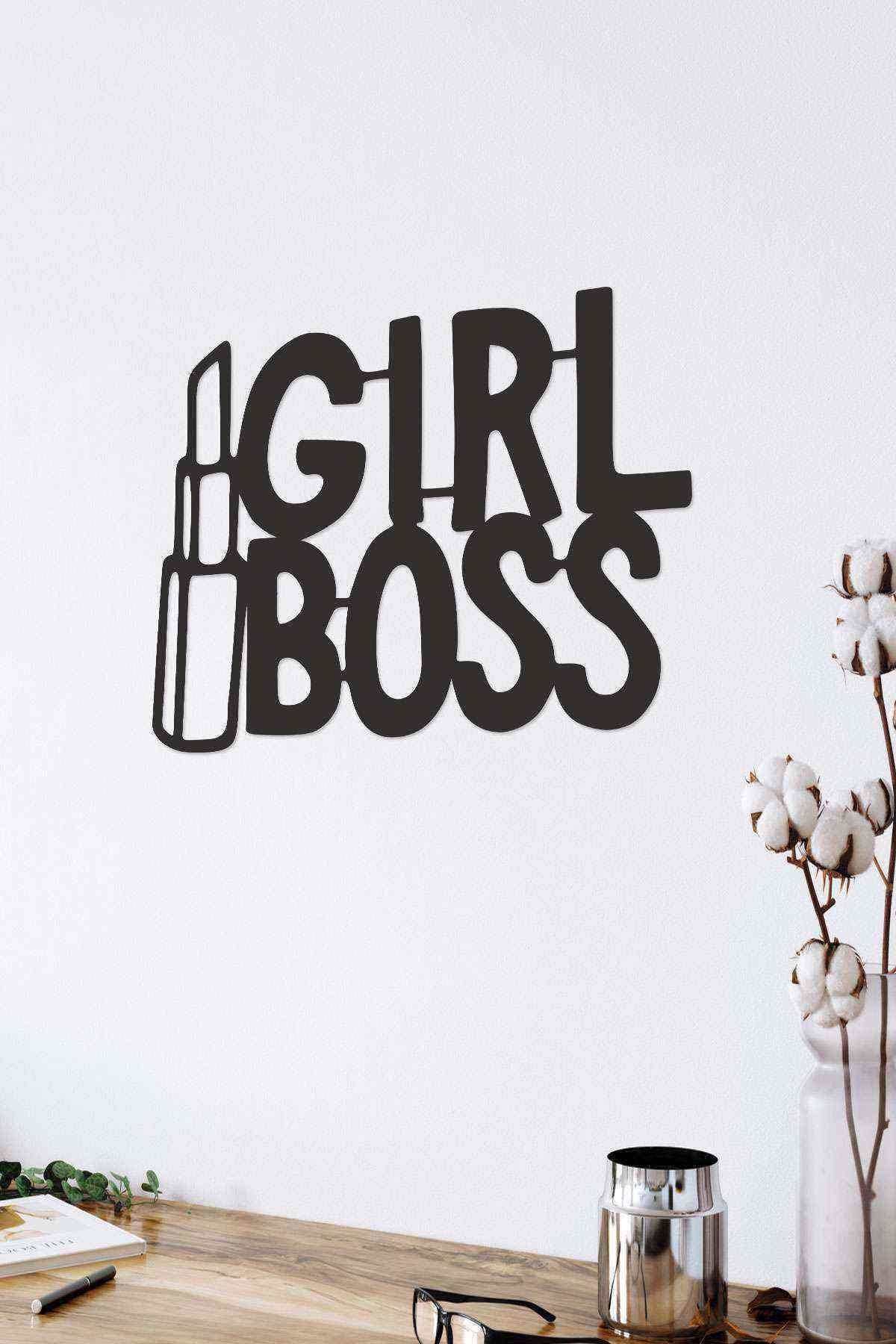 Girl Boss Figürlü Duvar Dekoru Siyah Ahşap Lazer Mdf