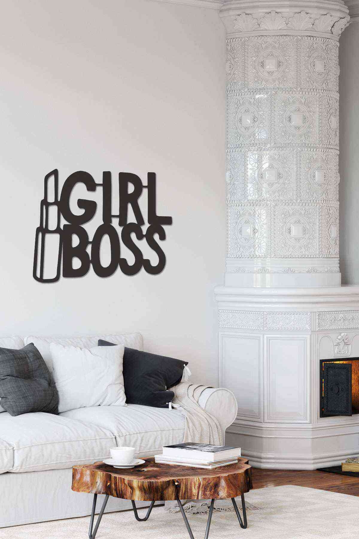 Girl Boss Figürlü Duvar Dekoru Siyah Ahşap Lazer Mdf