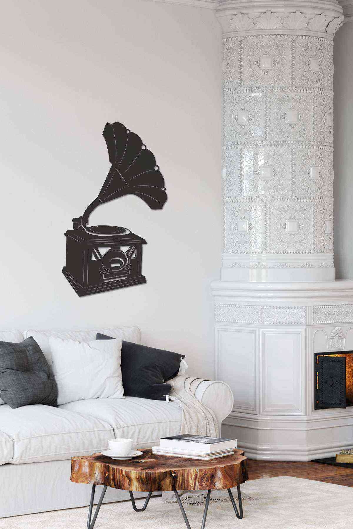 Gramafon Dekoratif Duvar Dekoru Siyah Ahşap Lazer Mdf