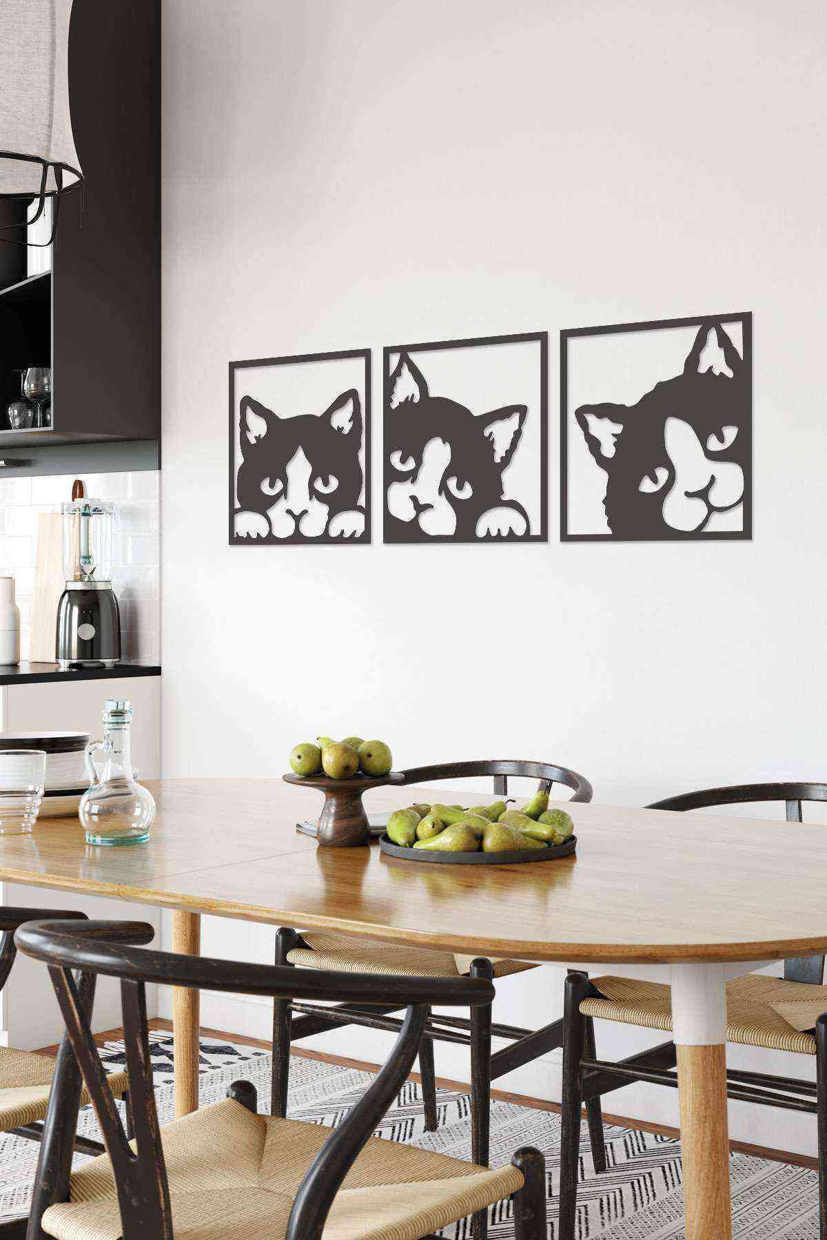 Kedi Cats Figürlü 3D Mdf Tablo Evinize Ofisinize Yeni Tarz Wall