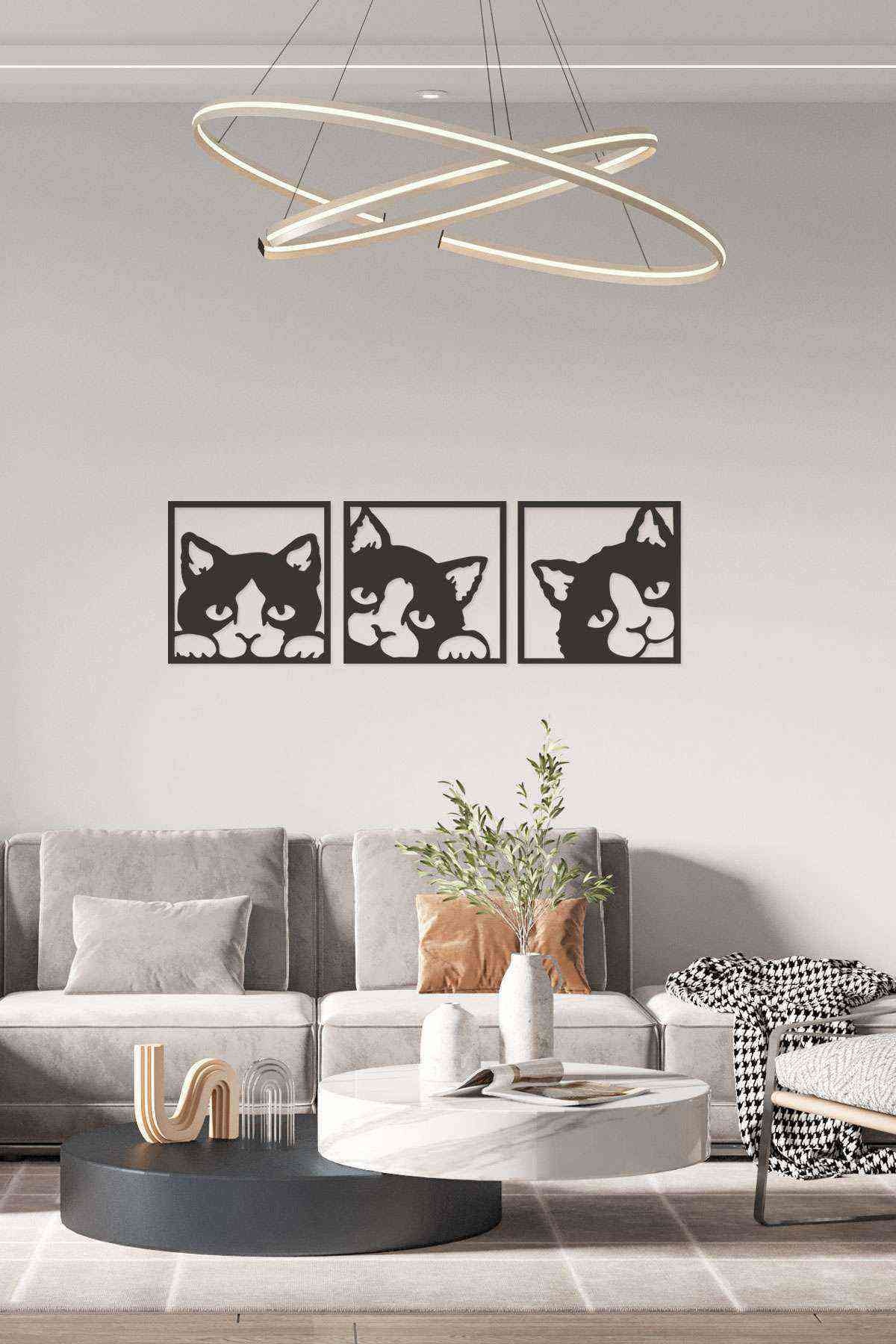 Kedi Cats Figürlü 3D Mdf Tablo Evinize Ofisinize Yeni Tarz Wall