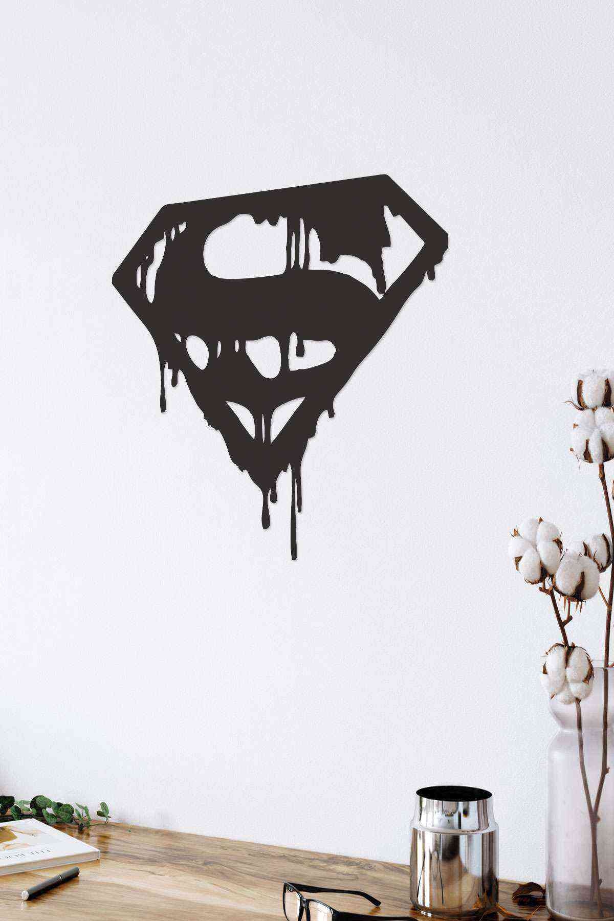 Süperman Dekoratif Duvar Dekoru Siyah Ahşap Lazer Tablo