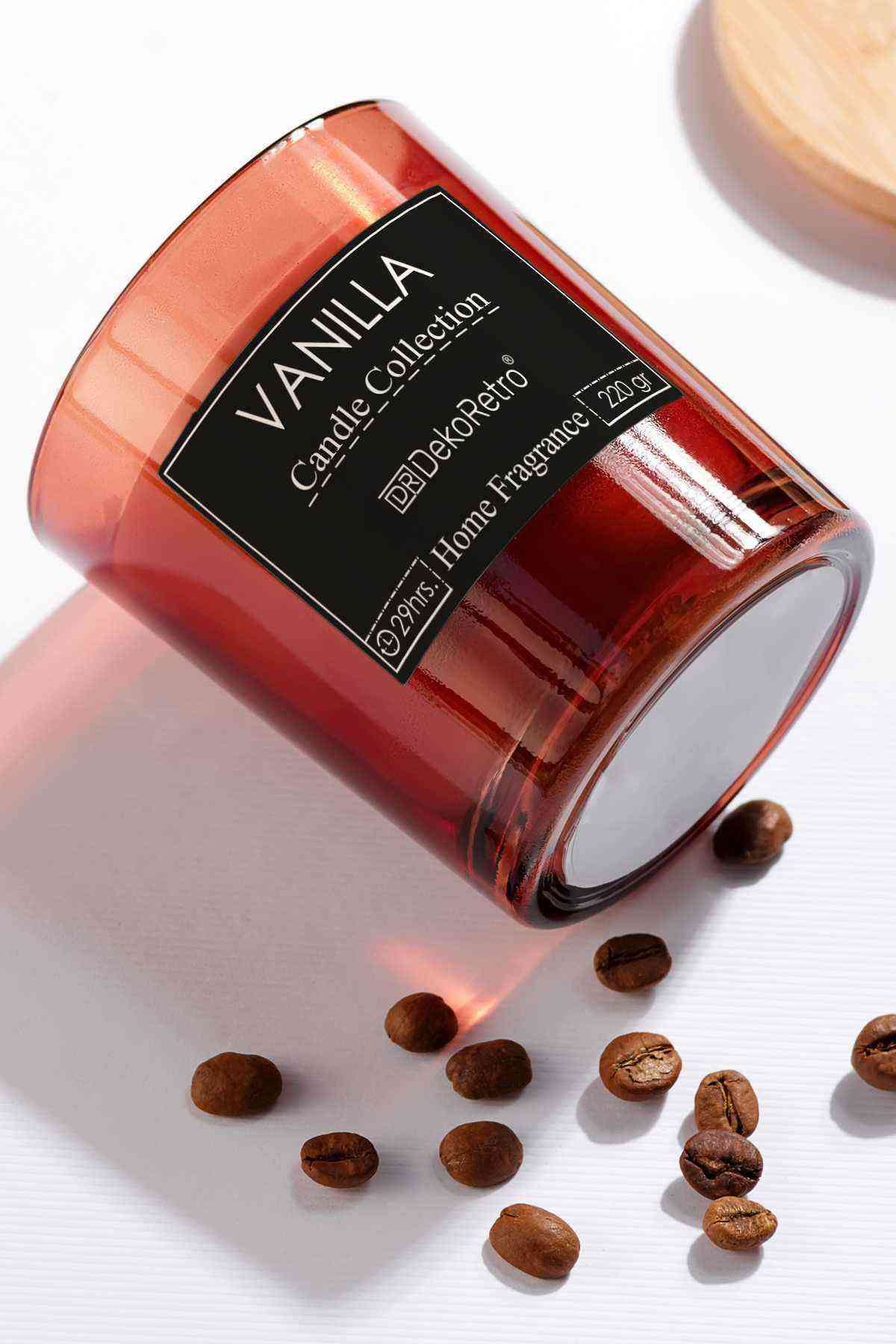 Kahve Parçacıklı Vanilya Kokulu Mum Amber Cam Bardak Siyah etiket