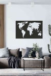 Dünya Haritası Dekoratif Duvar Tablosu Siyah Ahşap Lazer Mdf
